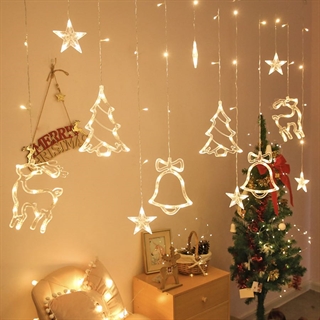 LED lysgardin med stjerner, juletræer, hjorte og juleklokker 